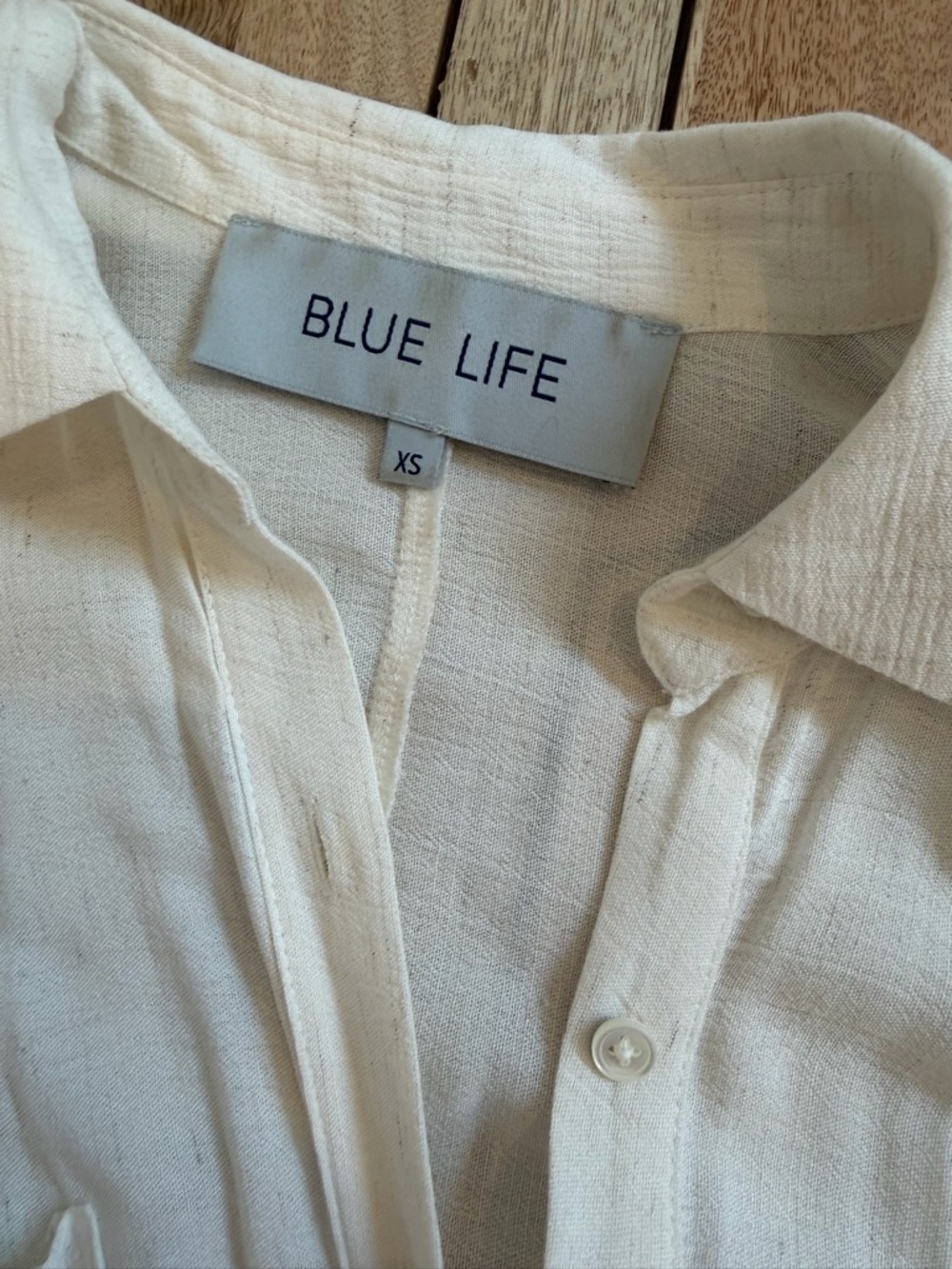 Blue Life Cream Button-Front shirt Dress with tie - Picture 2 of 2